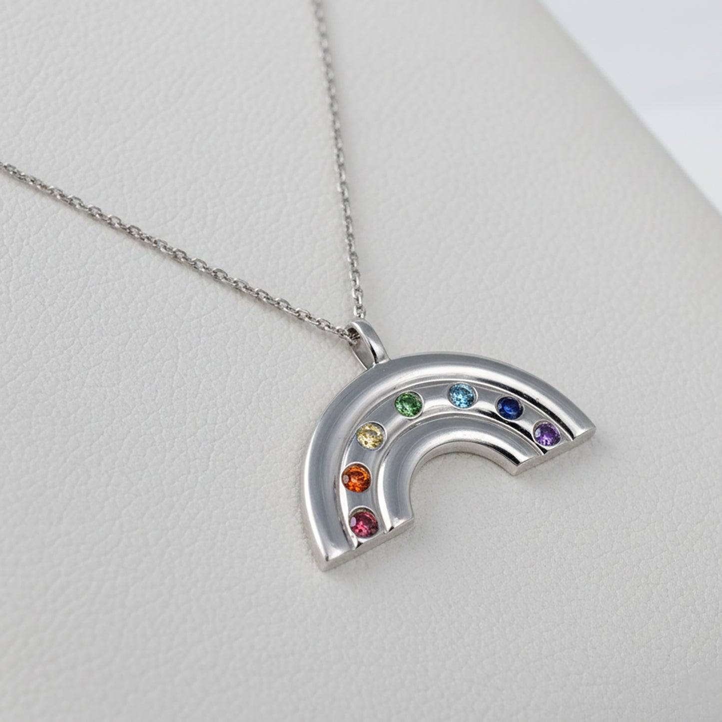 Sterling silver rainbow pendant side view 