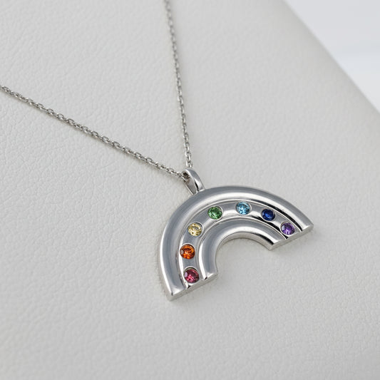 Sterling silver rainbow pendant side view 