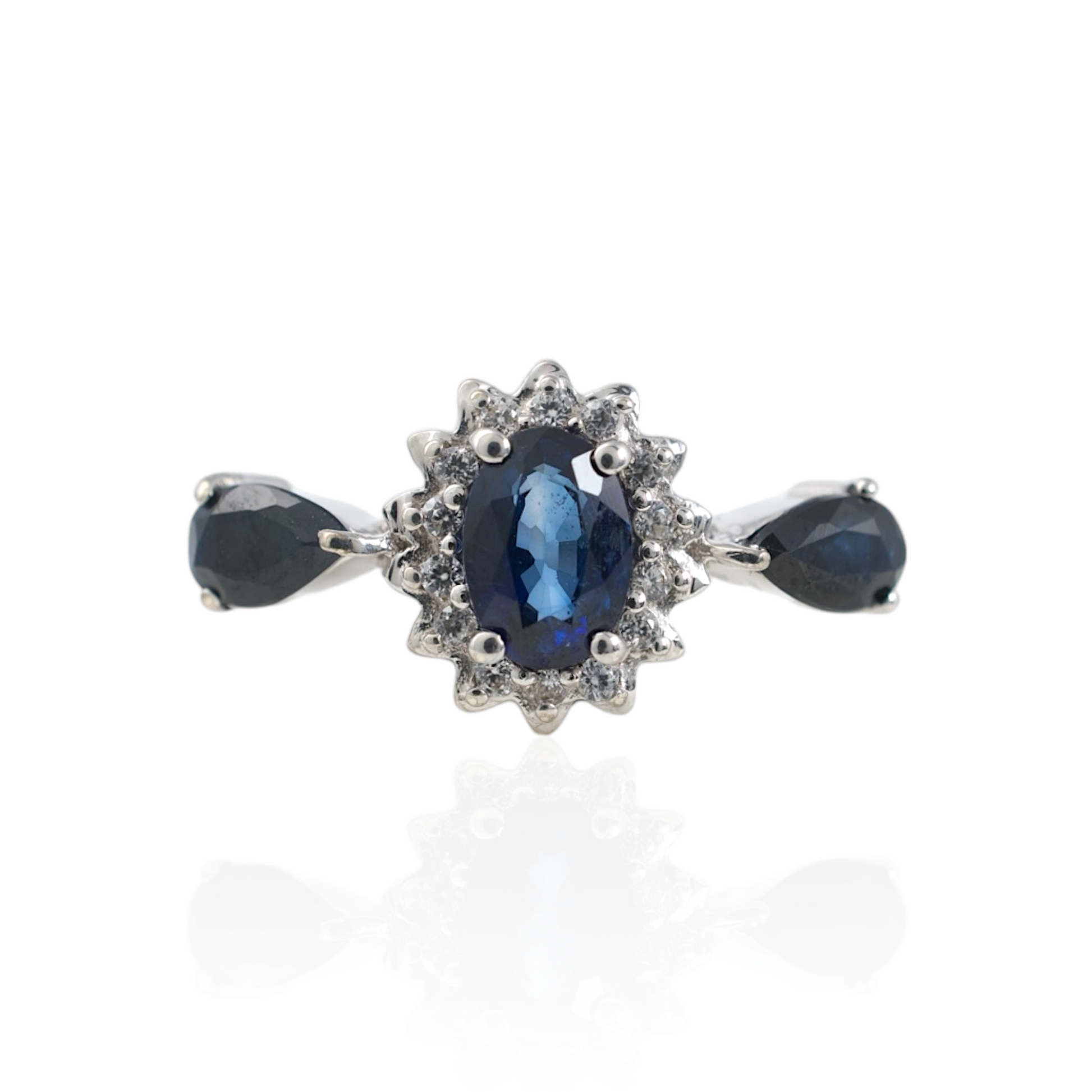 Blue sapphire ring diamond halo 