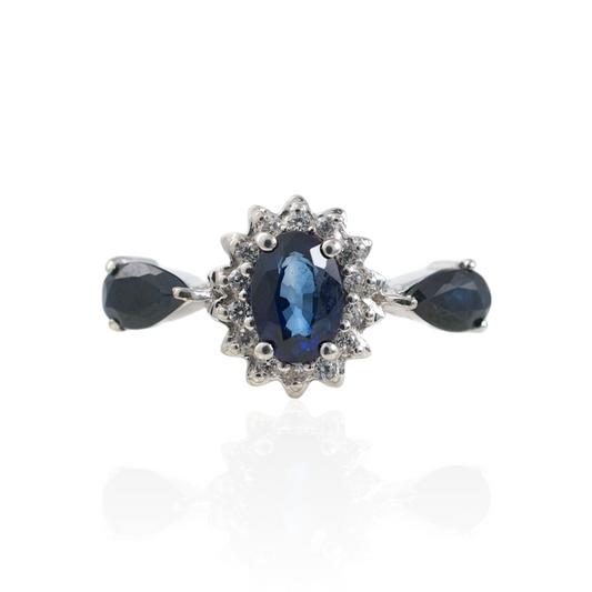 Blue sapphire ring diamond halo 