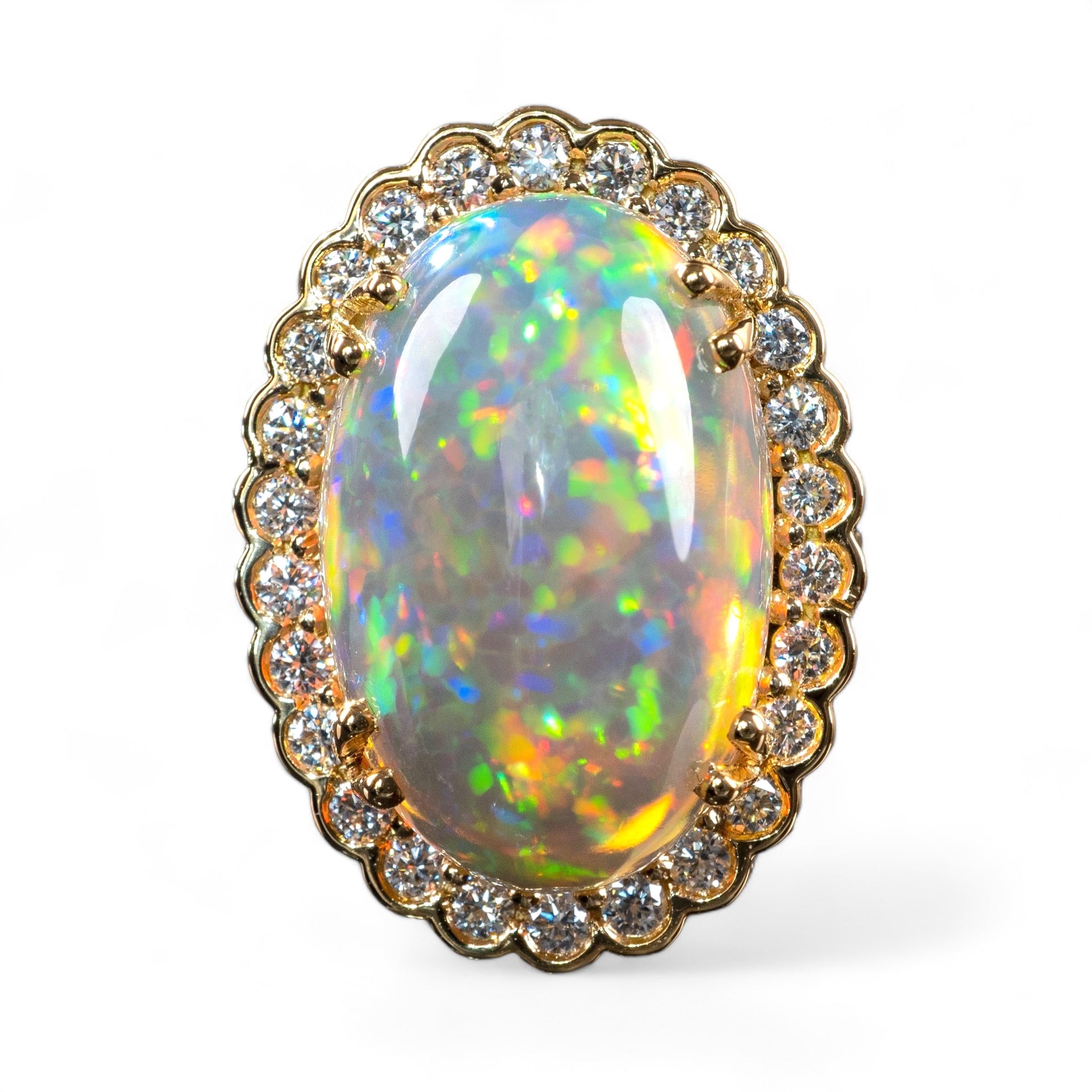 Opal ring diamond halo gold hunters fine  jewellery 