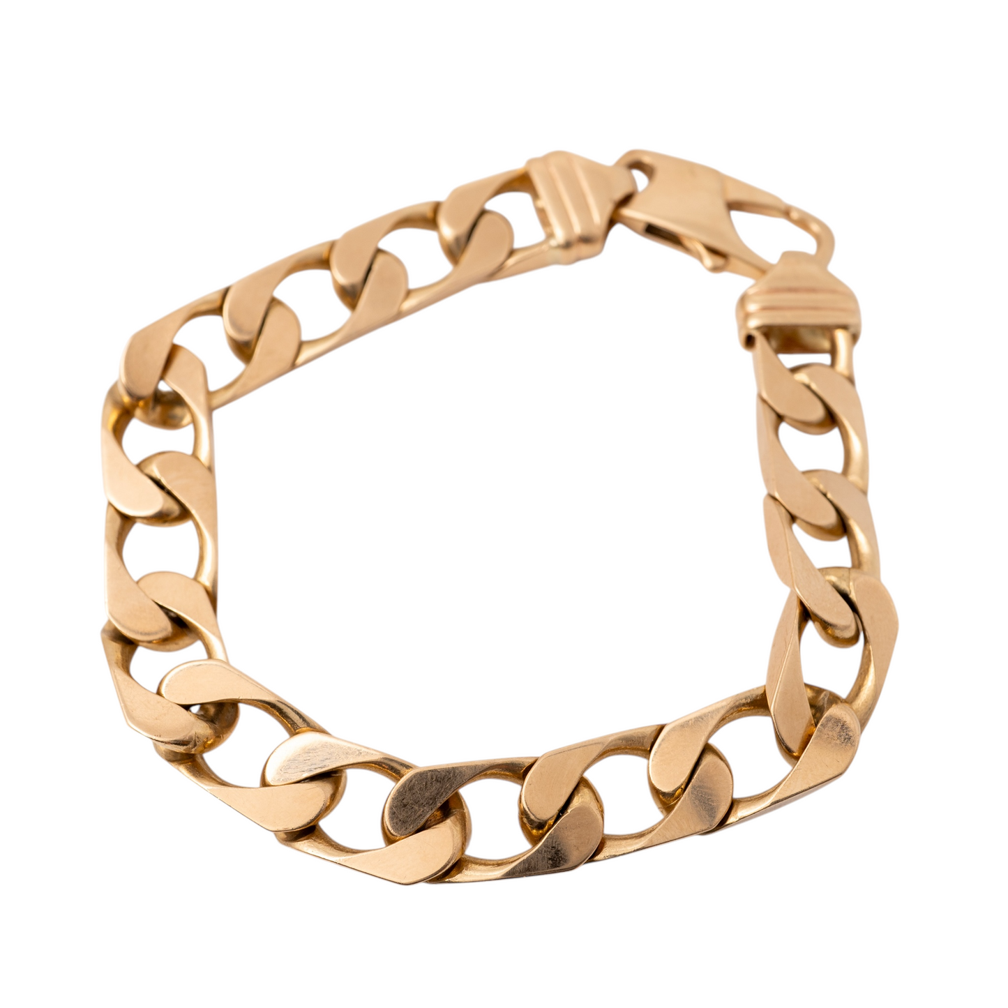 Refurbished vintage Mens Heavy 9ct Gold Curb Bracelet with lobster clasp and hallmark, used but professionally cleaned