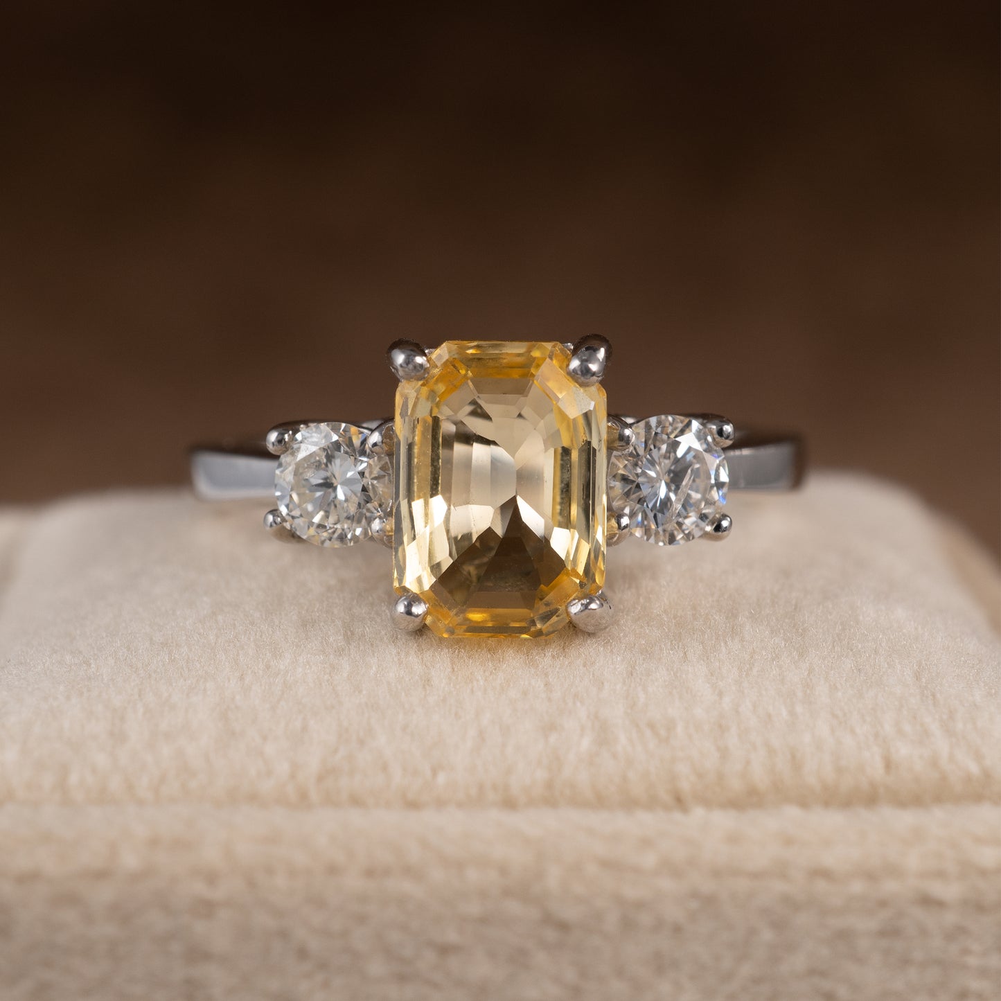 Ceylon Yellow Sapphire Diamond Three Stone Ring 950 Platinum Hallmarked - Hunters Fine Jewellery