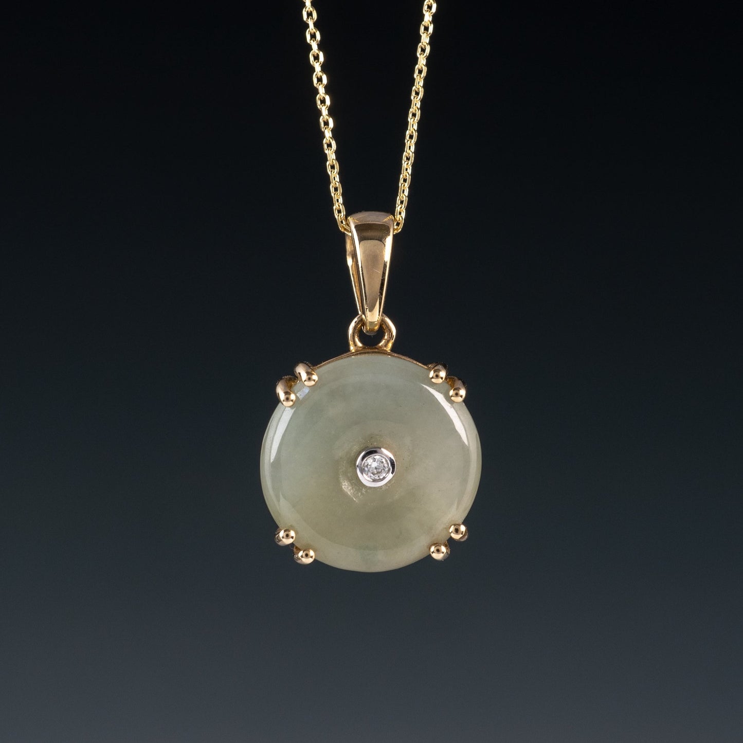 Jade Diamond Pendant Necklace 9ct Yellow gold Hallmarked - Hunters Fine Jewellery