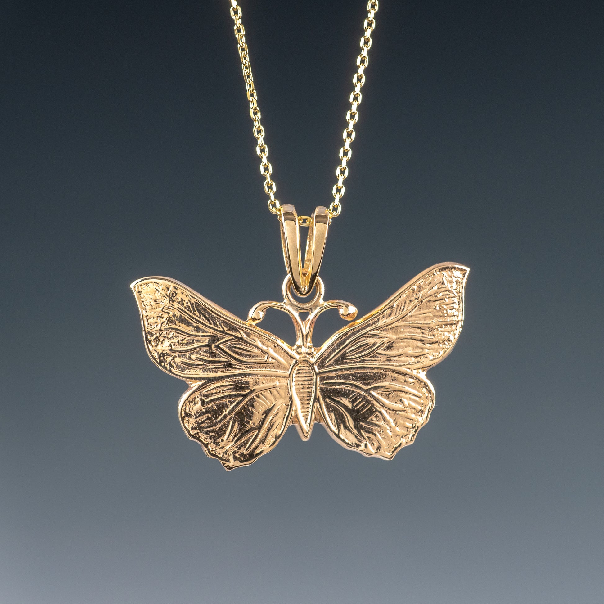 9ct Yellow Gold Butterfly Pendant Necklace Full Hallmarks - Hunters Fine Jewellery