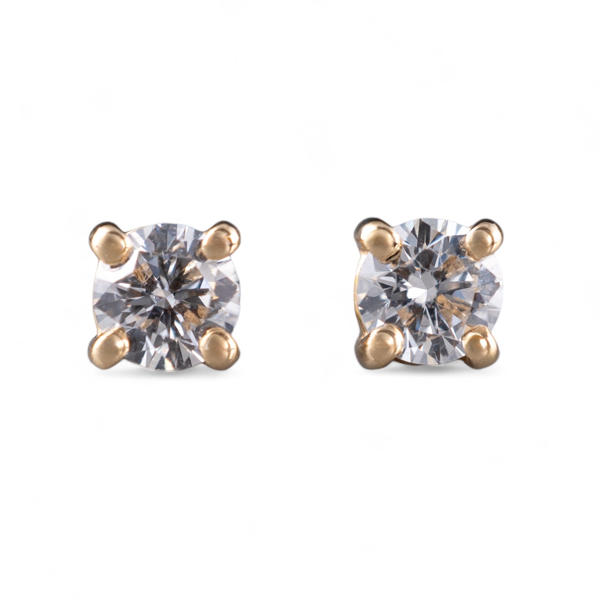 Half carat diamond studs earrings yellow gold four prong front hunters fine jewellery 