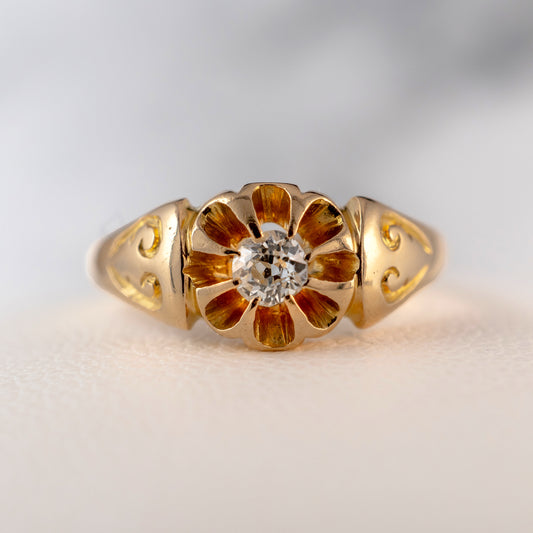 Antique Old Diamond Ring 18ct Gold Ring Size J