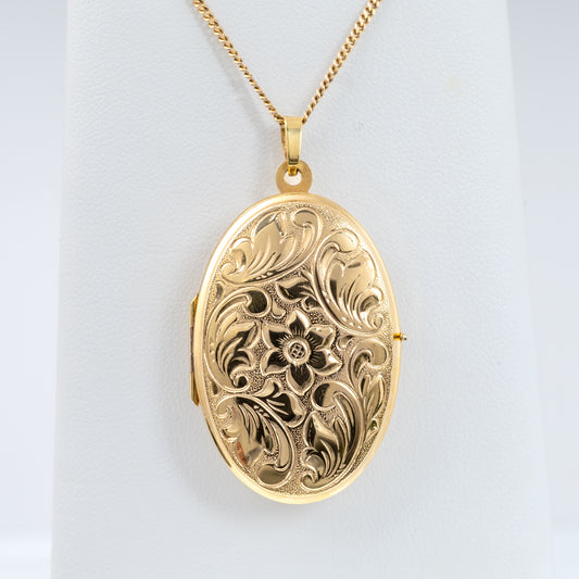 9ct Gold Locket Necklace with Floral Detail