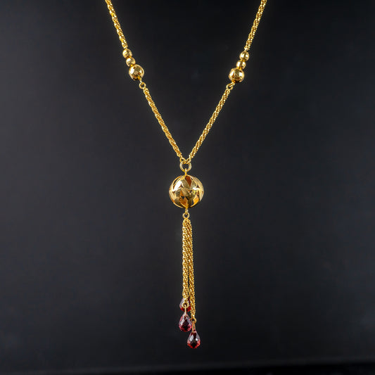 Vintage Gold Tassel Lariat Necklace with British Hallmarks