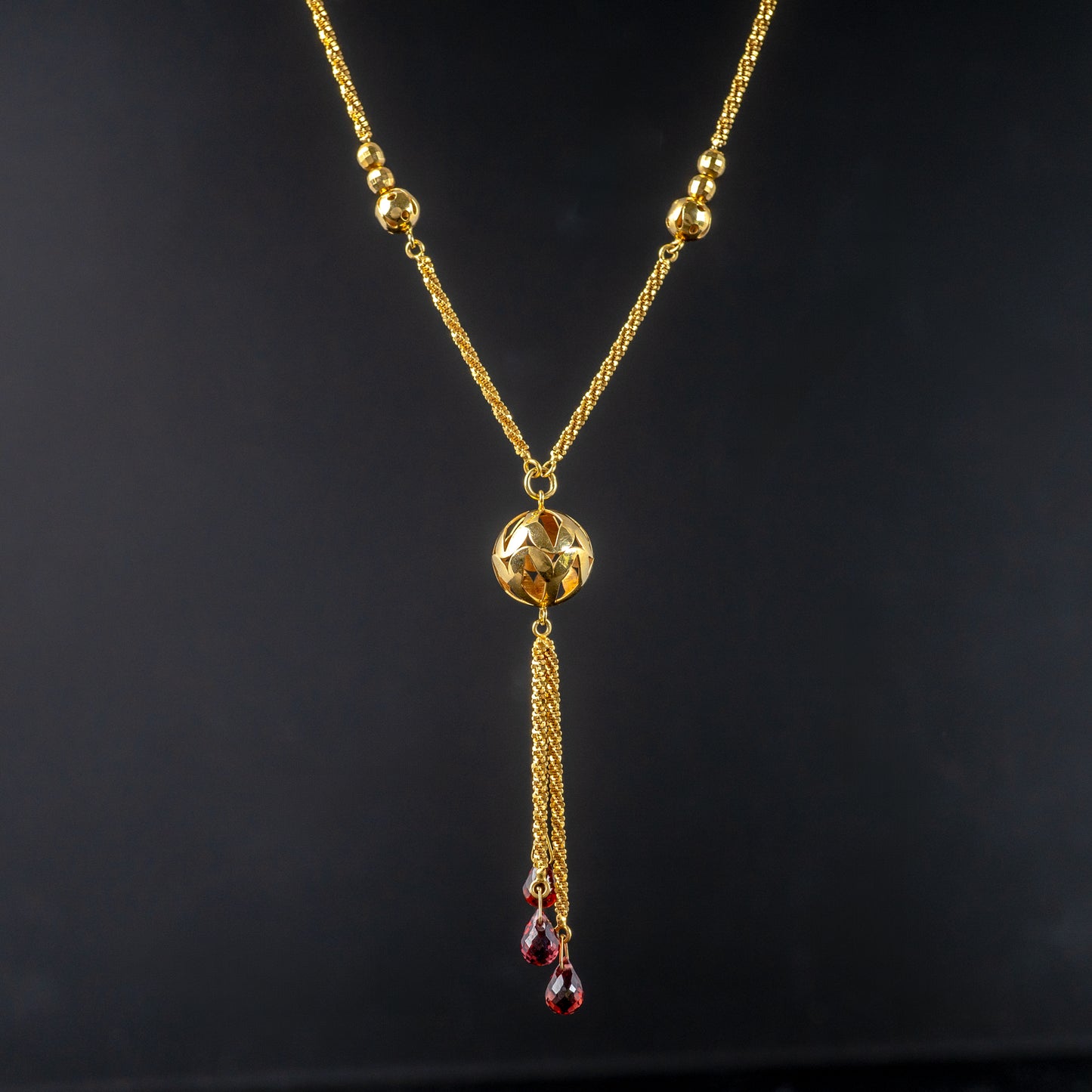 Vintage Gold Tassel Lariat Necklace with British Hallmarks