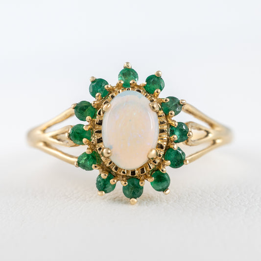pre-owned opal emerald flower ring 9ct yellow gold hunters fine jewellery