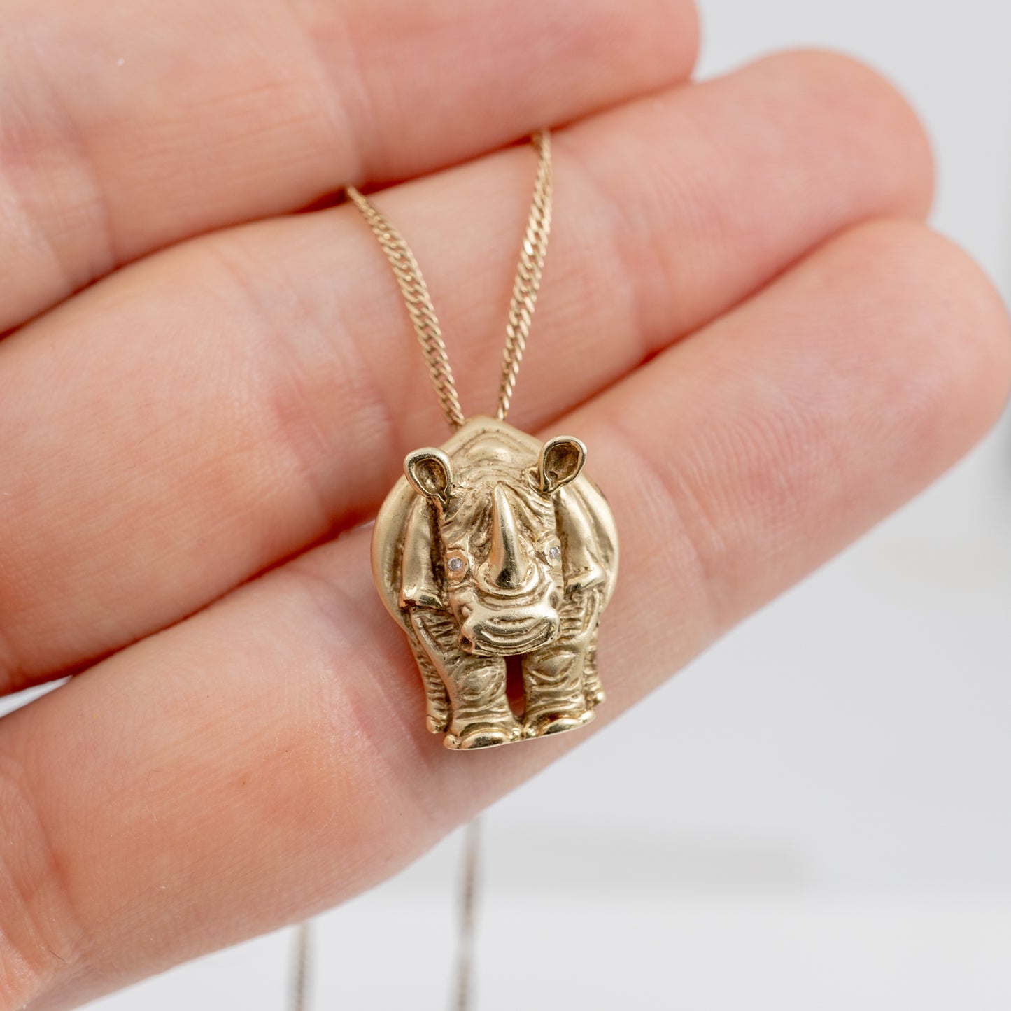 Pre-owned 14k Gold Rhino Animal Necklace with Diamonds