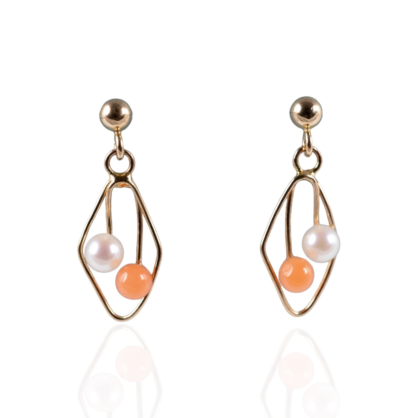 Coral pearl dangle earrings gold front hunters fine jewellery 