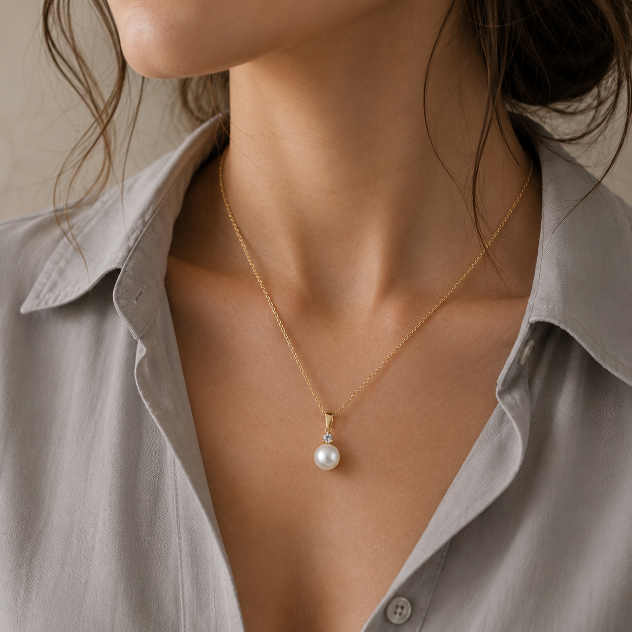 9ct / 375 gold Pearl and Diamond Necklace pendant
