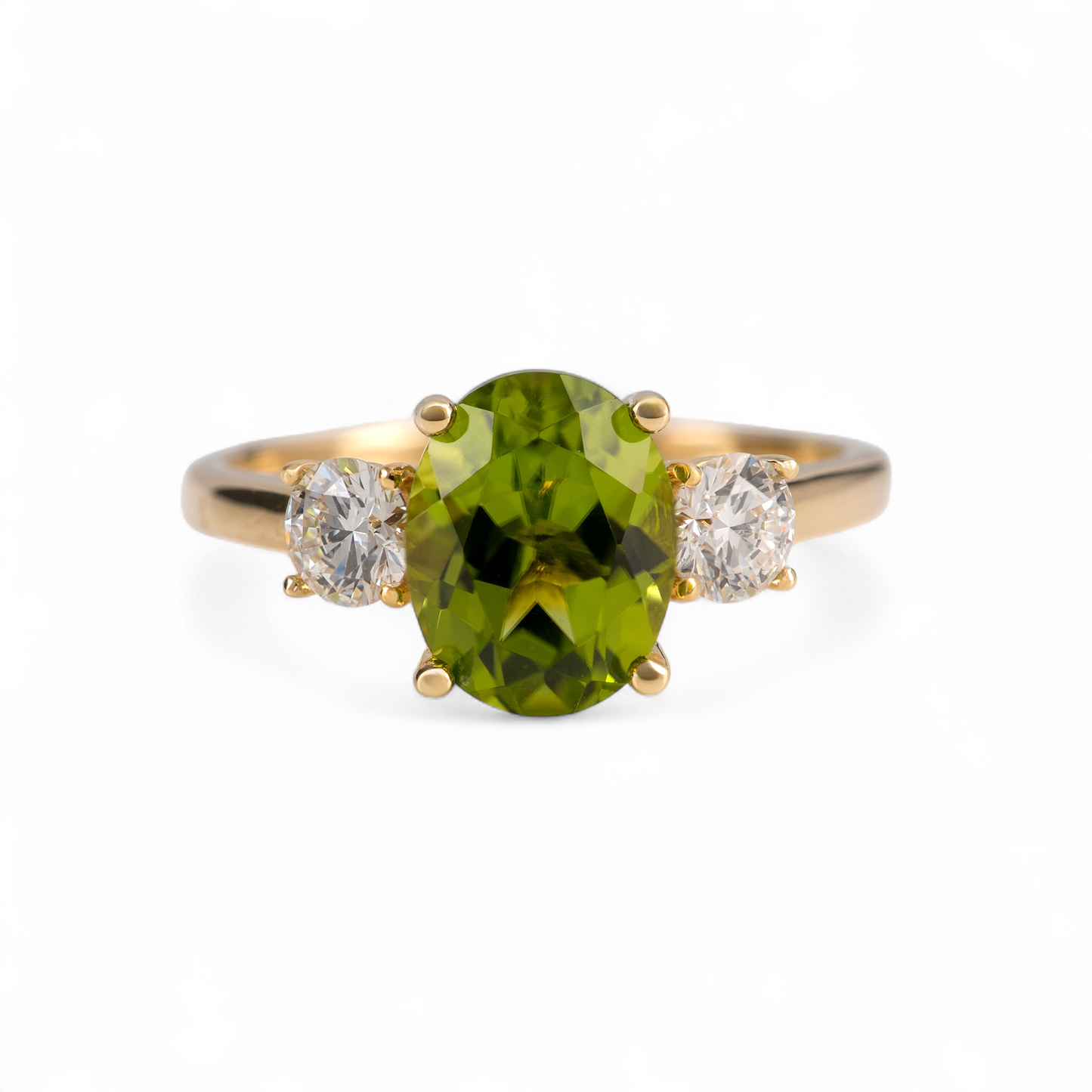 Natural Peridot Engagement Ring 9ct Yellow Gold Hallmarked with Diamonds
