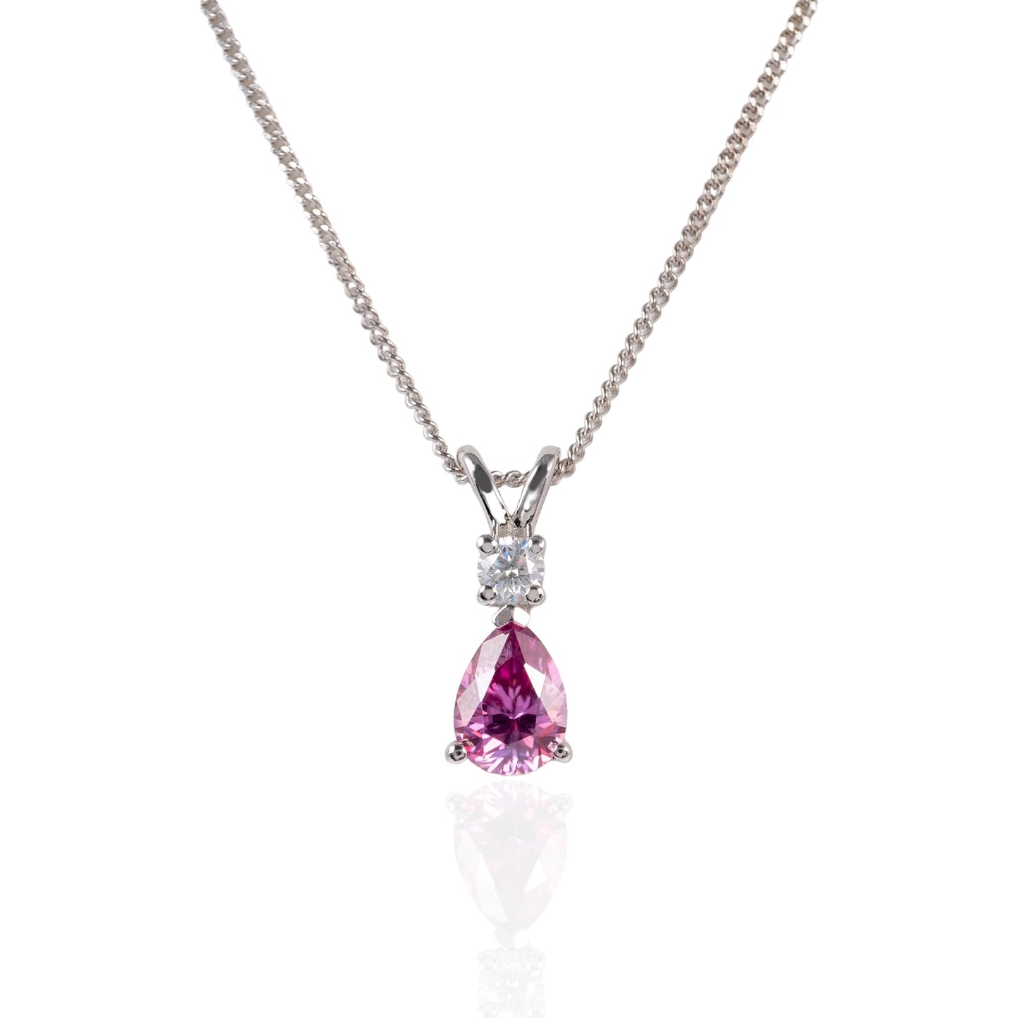 Teardrop necklace with pink moissanite hunters fine jewellery