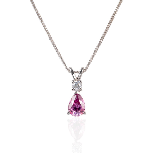 Teardrop necklace with pink moissanite hunters fine jewellery