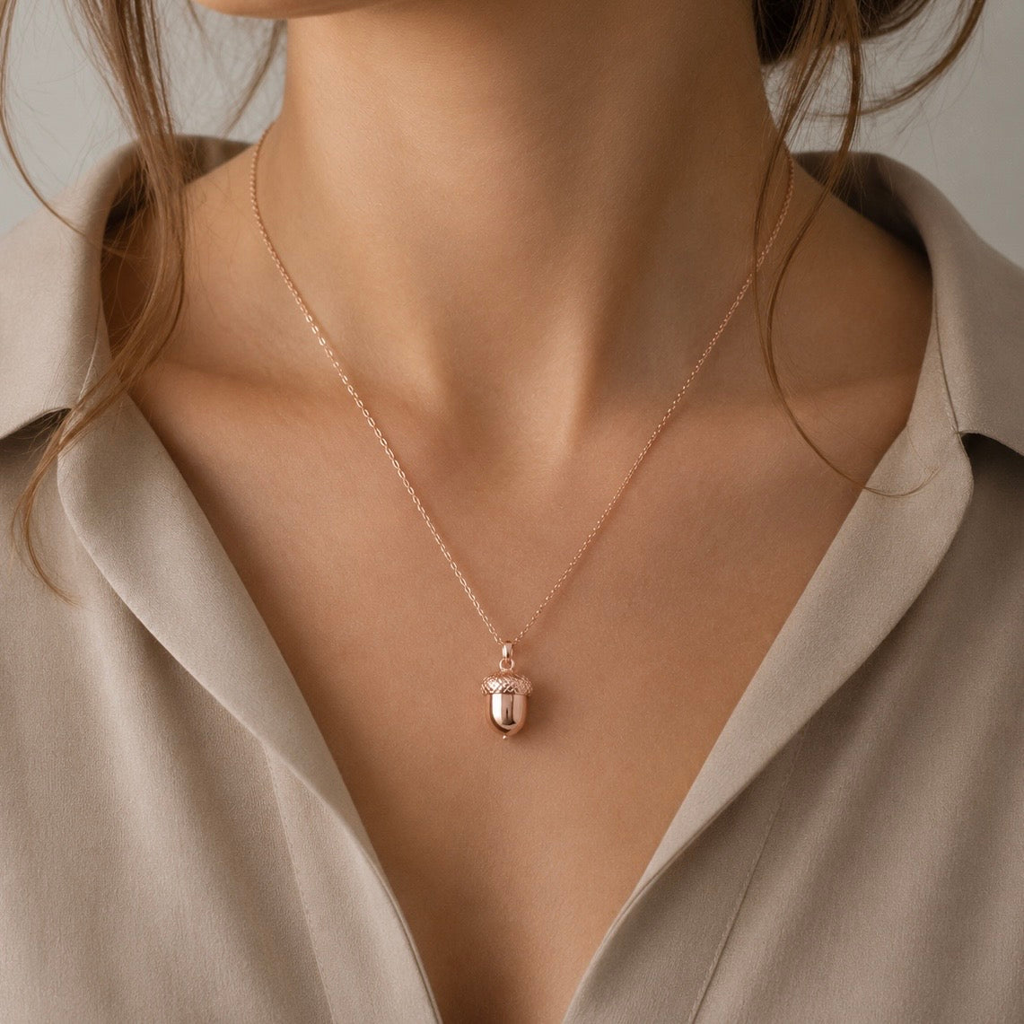9ct Rose Gold Acorn Necklace – 375 Gold Symbol of Strength & Growth