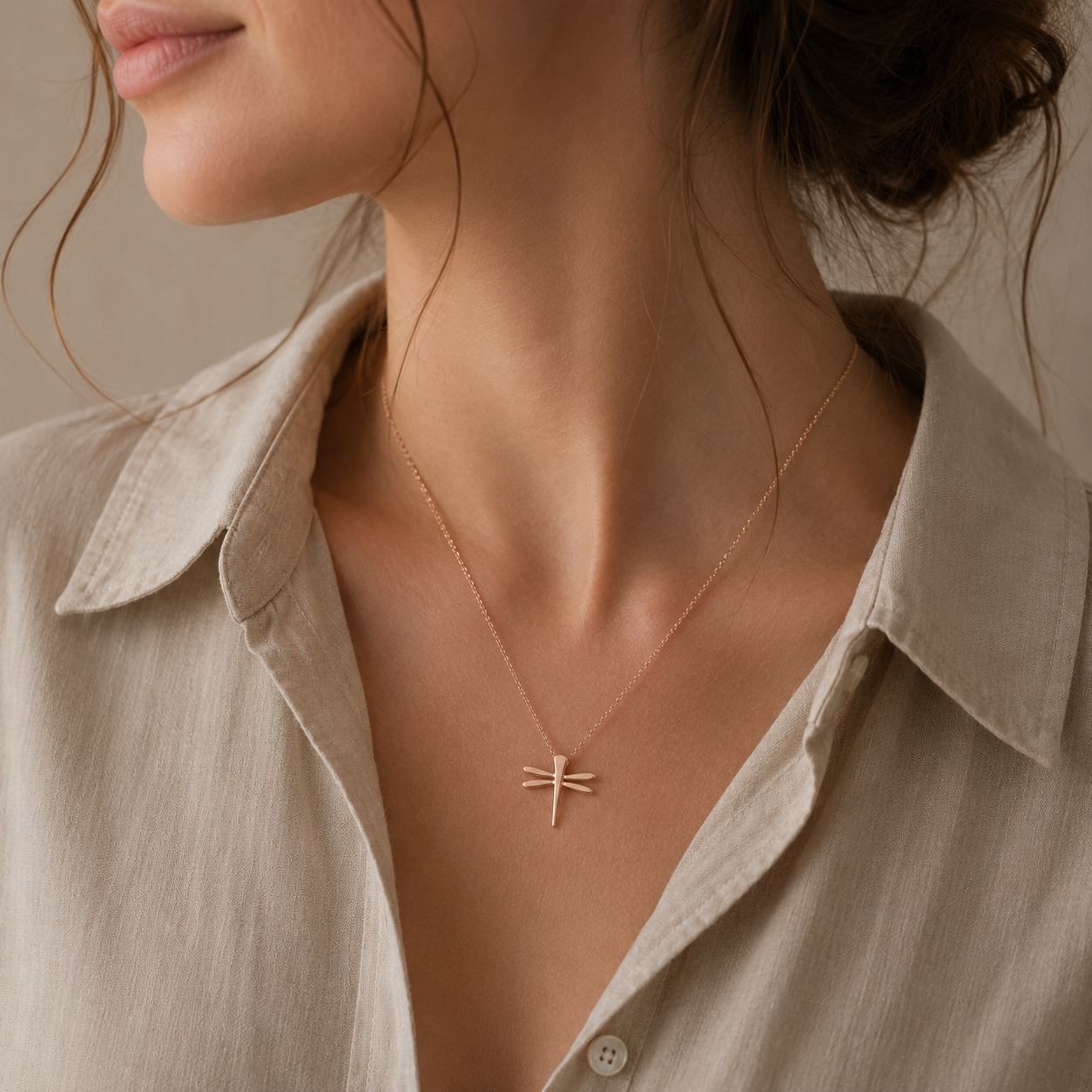 Rose Gold Dragonfly Necklace | 9ct Pendant with Adjustable Chain