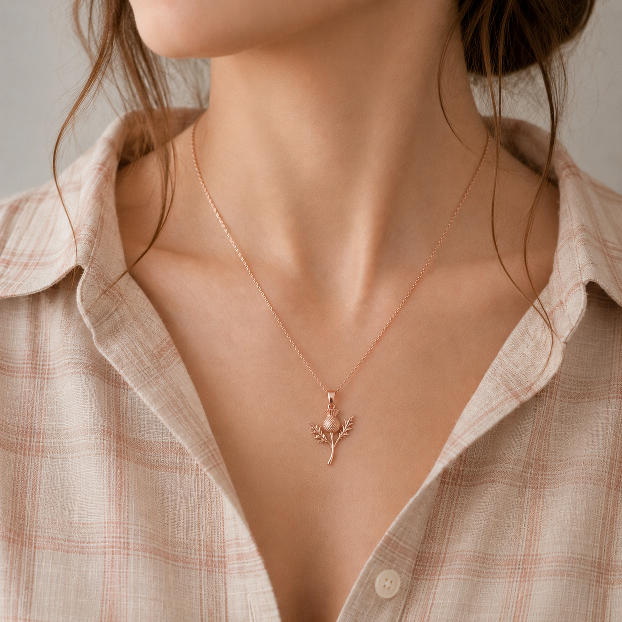9ct Rose Gold Thistle Pendant Necklace – 375 Gold Hallmarked Scottish Jewellery