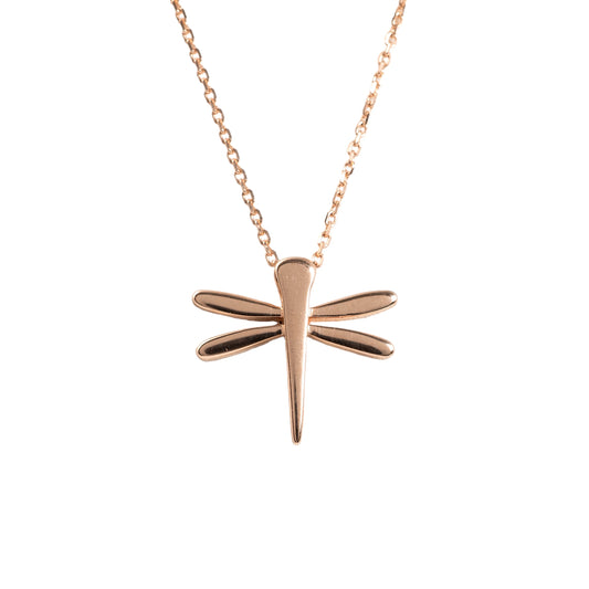 simple dragionfly necklace rose gold intergrated bale