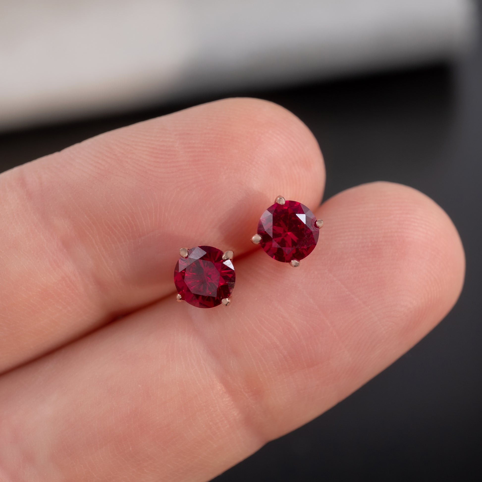 ruby stud earrings rose gold prong hunters fine jewellery 