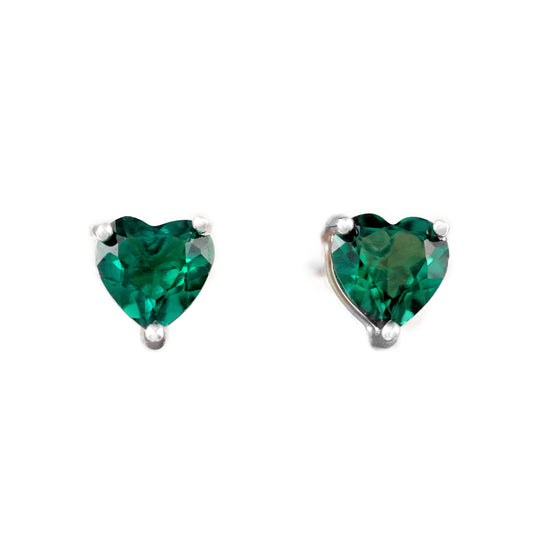 lab emerald heart stud earrings sterling silver hunters fine jewellery