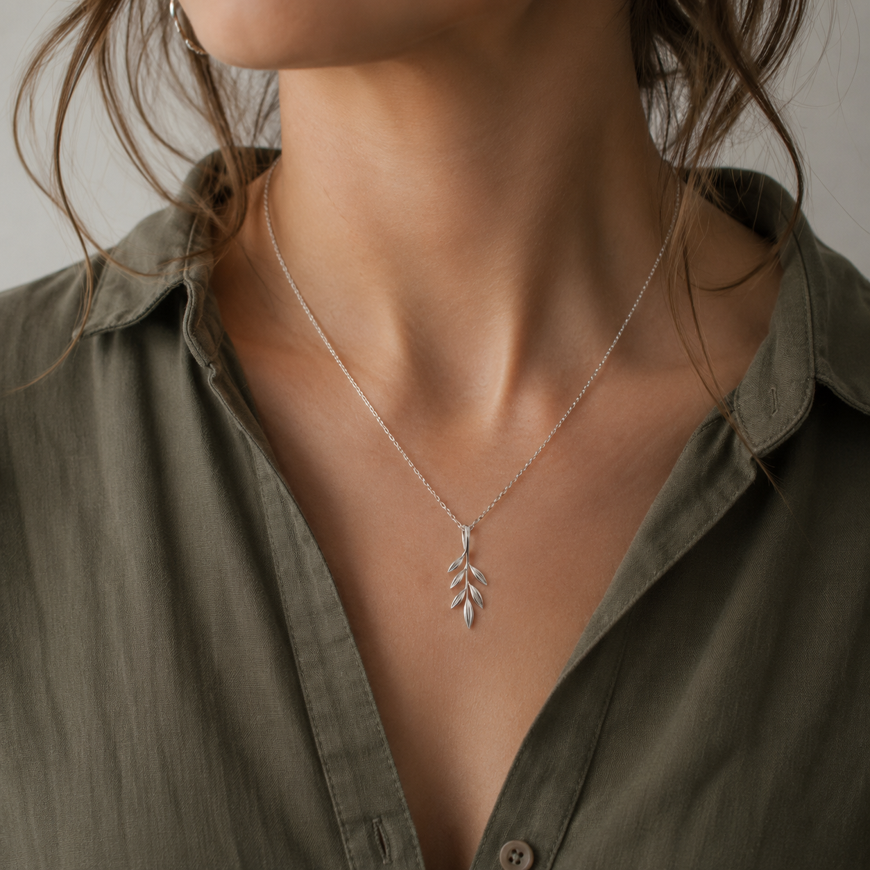 Sterling Silver Olive Branch Necklace