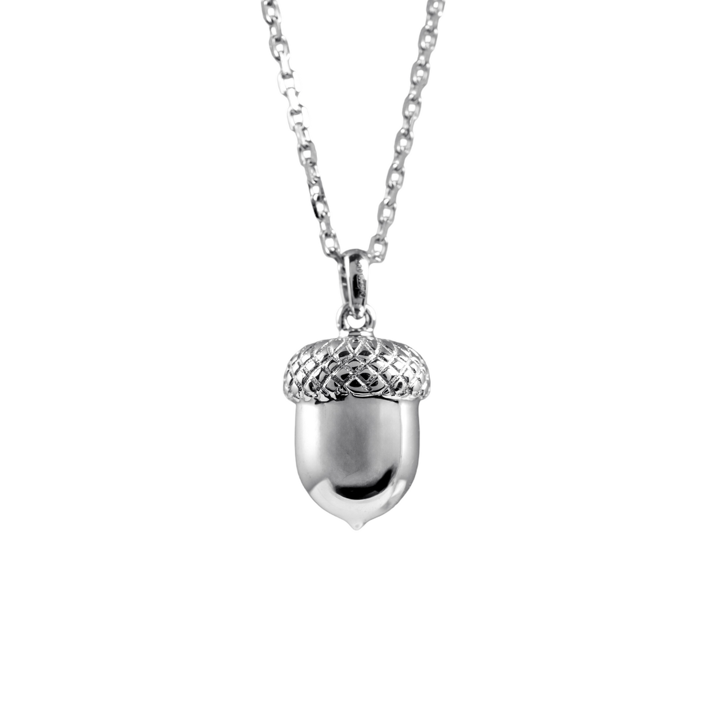 Sterling silver acorn necklace with polished finish, Edinburgh hallmarked