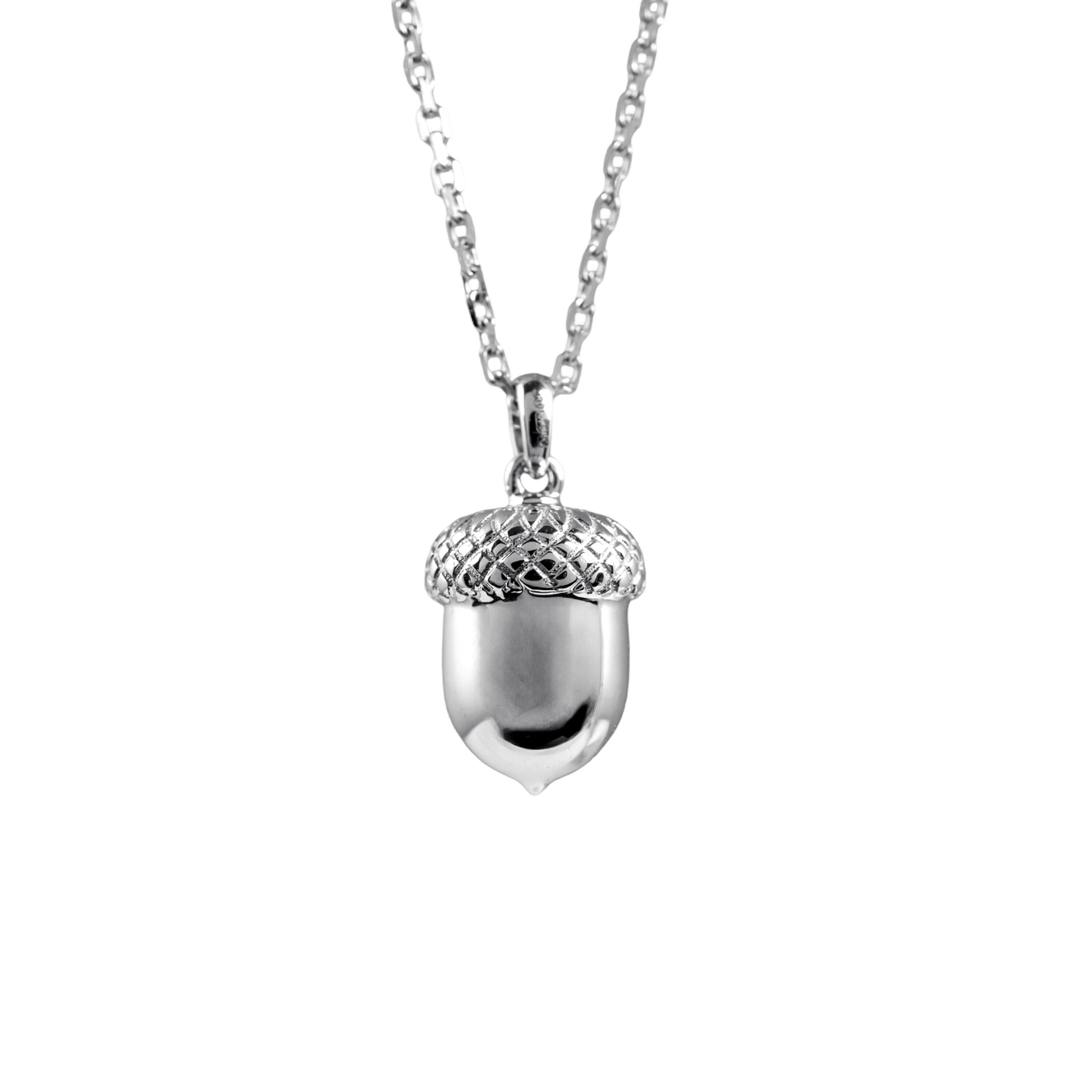 Sterling silver acorn necklace with polished finish, Edinburgh hallmarked