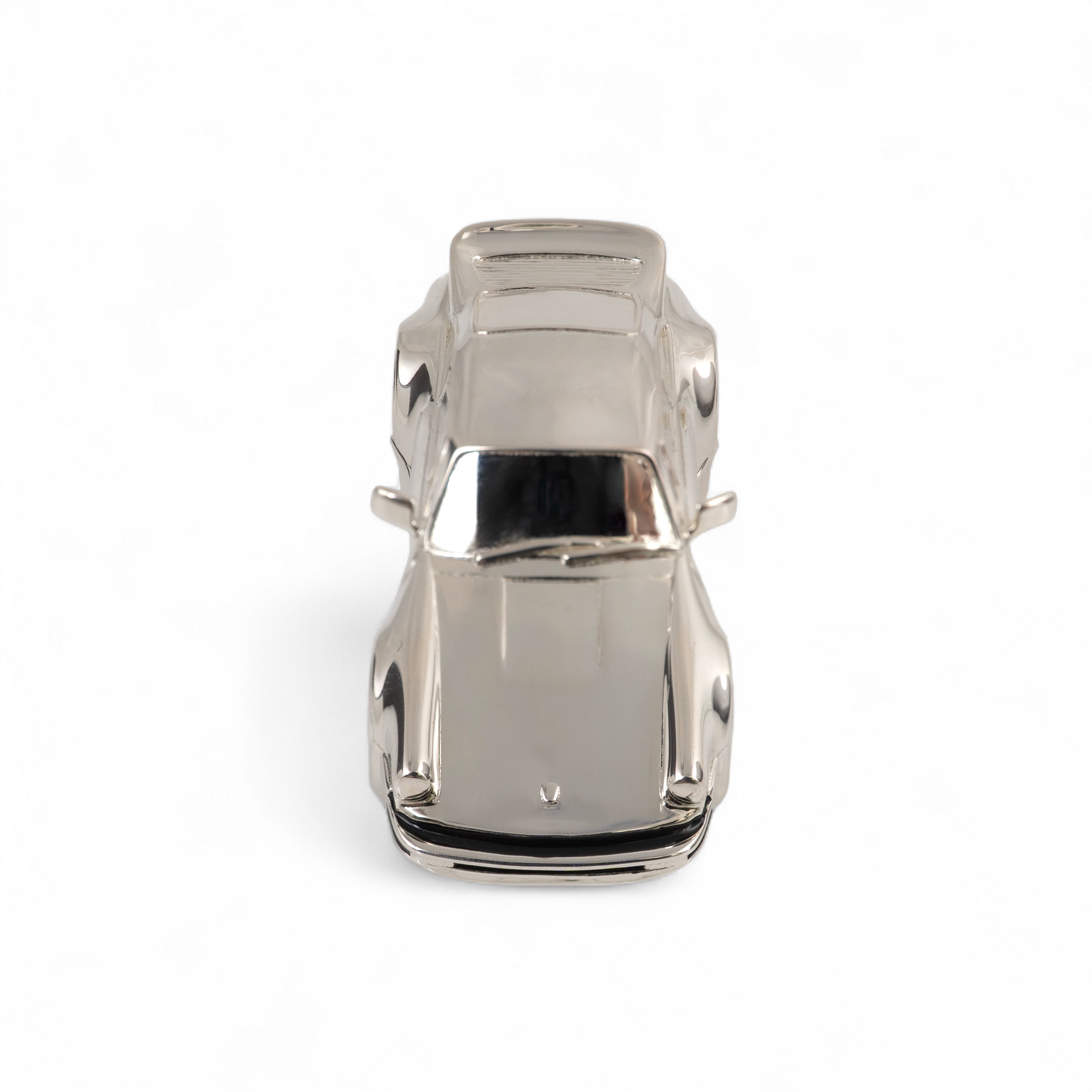 Top-down view of hallmarked sterling silver Porsche 911 model highlighting handcrafted details