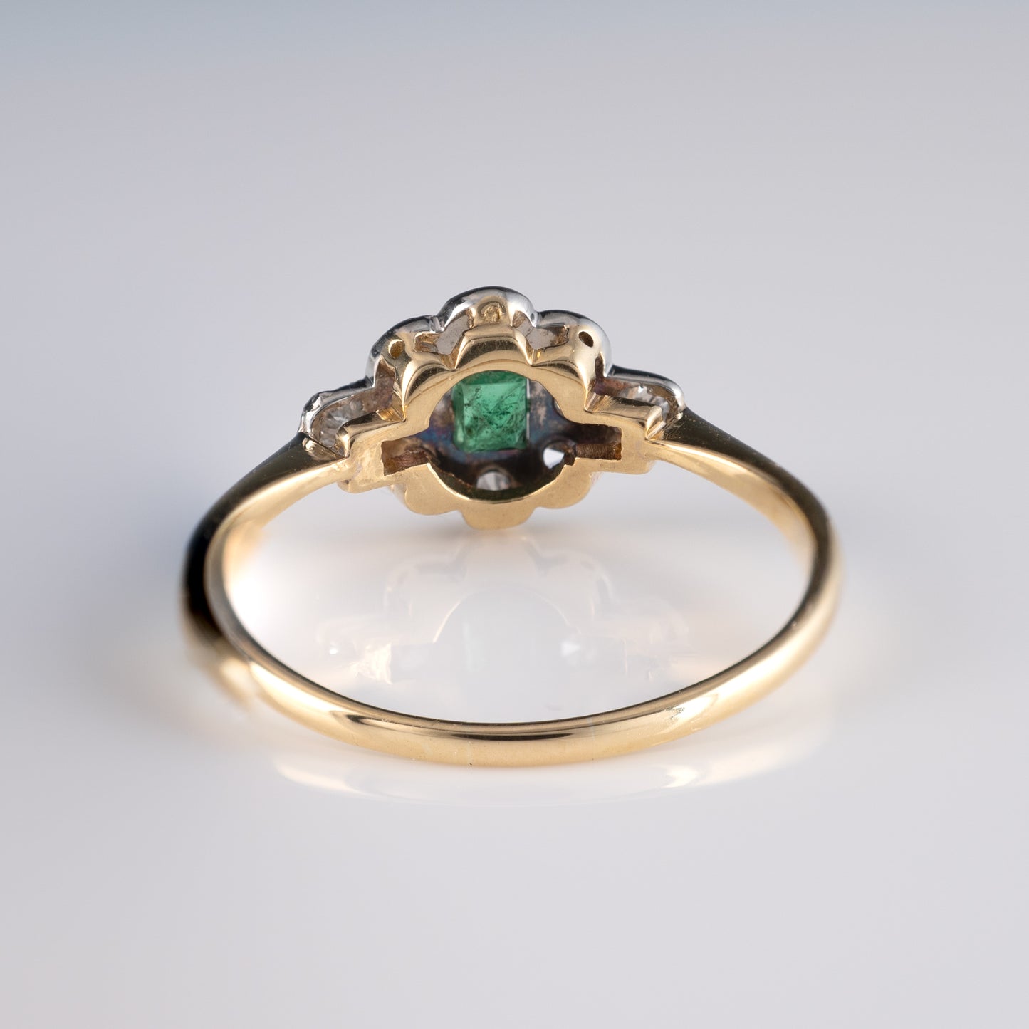 18k Gold Platinum Emerald Diamond Cluster Ring Art Deco - Hunters Fine Jewellery