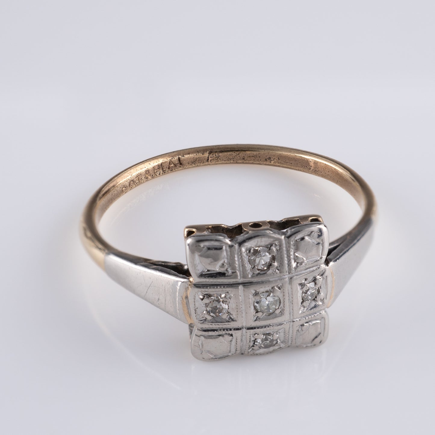 Art Deco Diamond Ring 9ct Gold & Platinum Square Setting Circa 1030s - Hunters Fine Jewellery