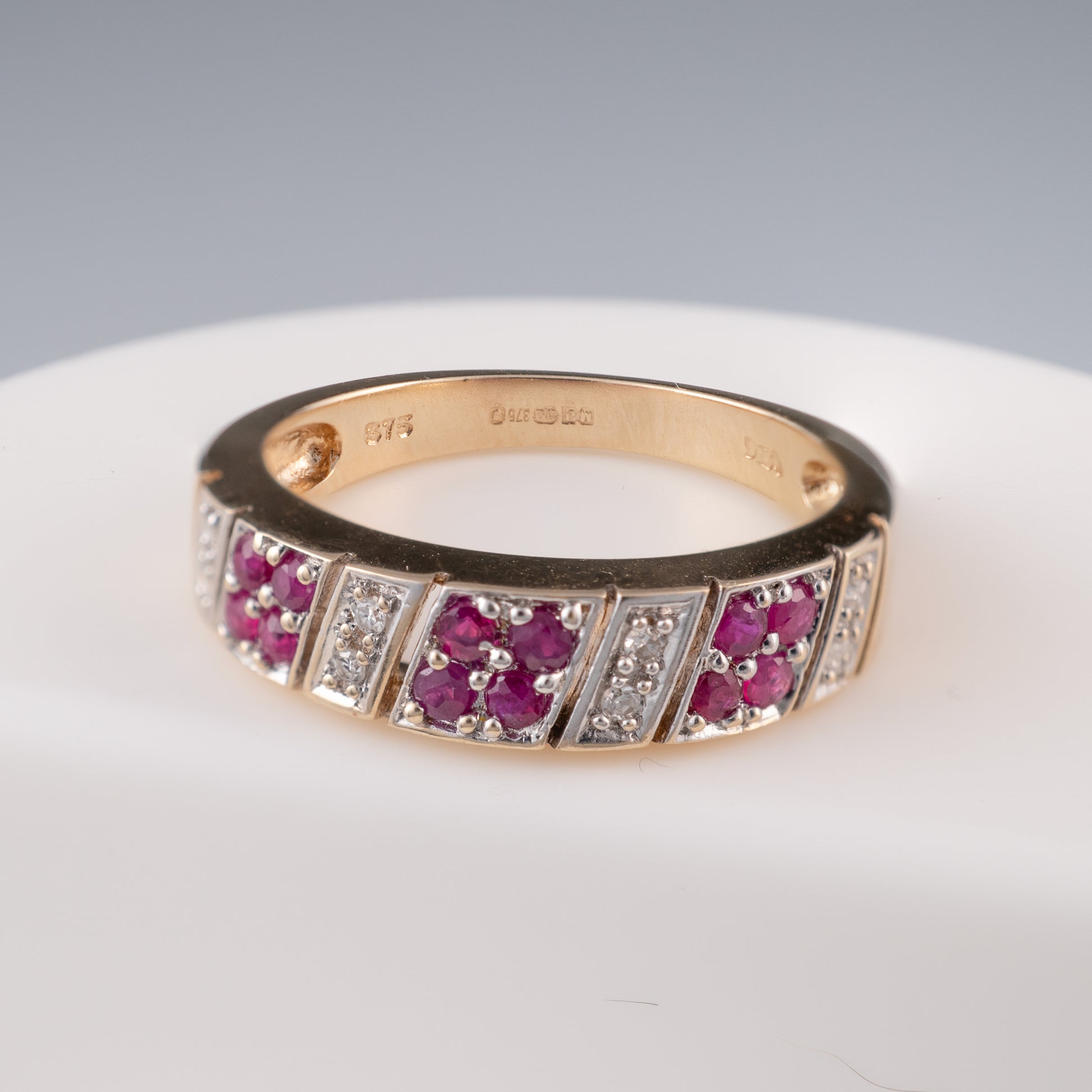 Preloved 9ct Gold Ruby Diamond Band Full London Hallmarks - Hunters Fine Jewellery