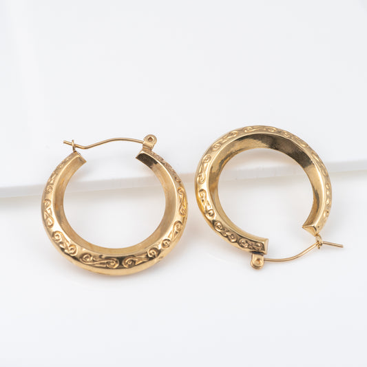 Pre-Owned 9ct Gold Round Hoop Lever Back Earrings