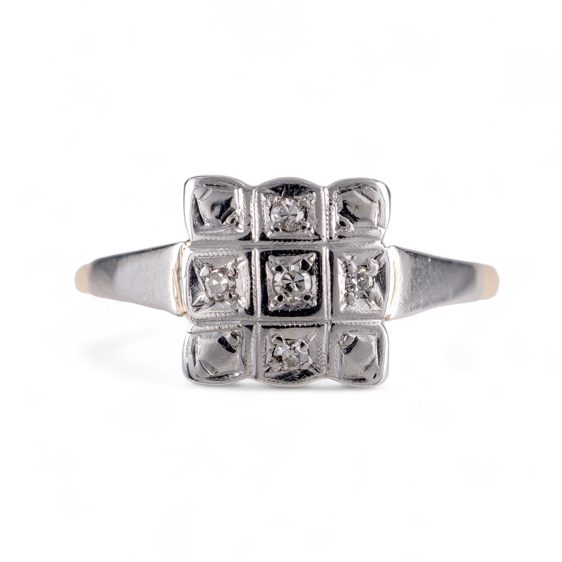 Vintage diamond ring platinum square front hunters fine jewellery 