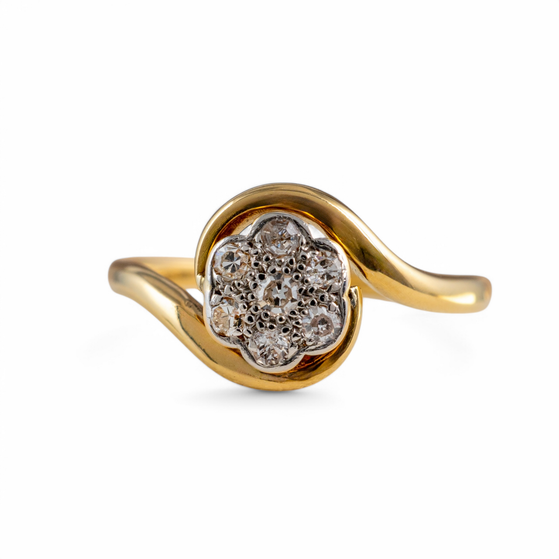 Vintage Diamond Flower Ring in 18ct Yellow Gold with Platinum Setting | Hunters Fine Jewellery
