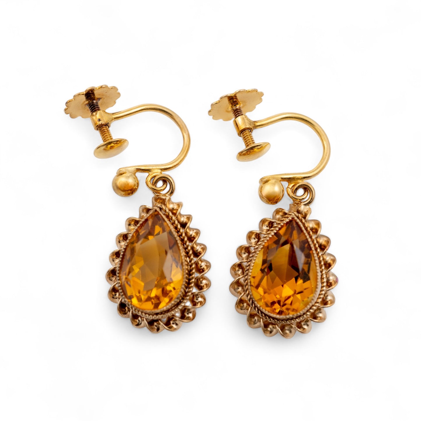 Citrine pear drop screw back earrings hunters fine jewellery