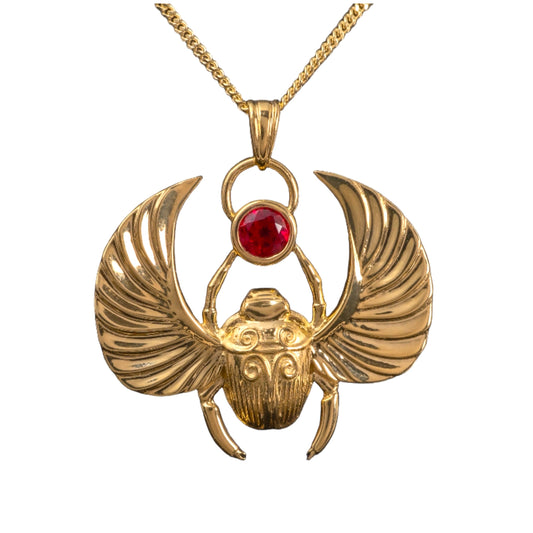 Winged scarab pendant gold ruby 