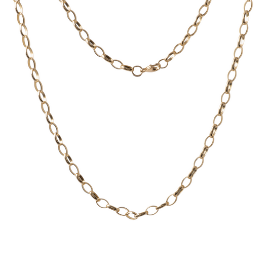 Women's pre-owned 9ct yellow gold belcher link chain necklace, 24-inch length with lobster clasp