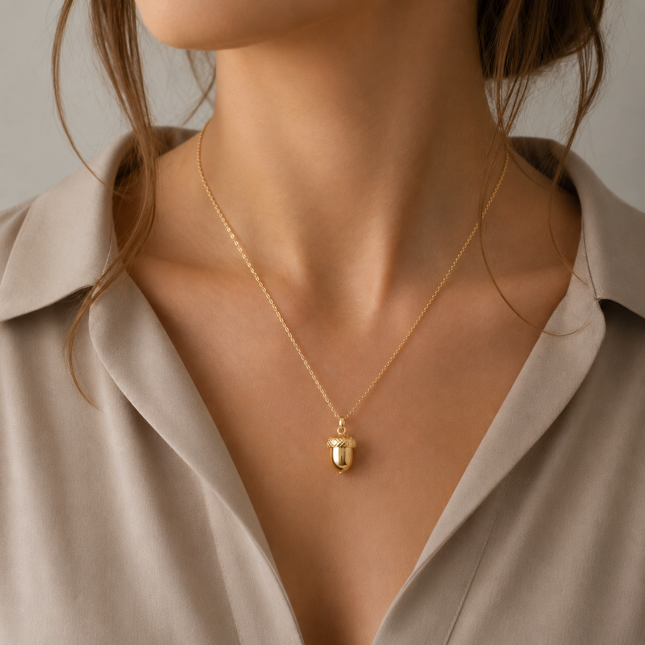 Gold Acorn Necklace in 9ct Yellow Gold – Symbol of Strength & Growth