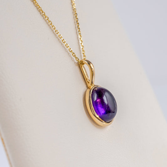 Amethyst Cabochon Pendant in 9ct Yellow Gold with Assay Hallmark + Adjustable Trace Chain | Discover Luxury by Hunter's Fine Jewellery