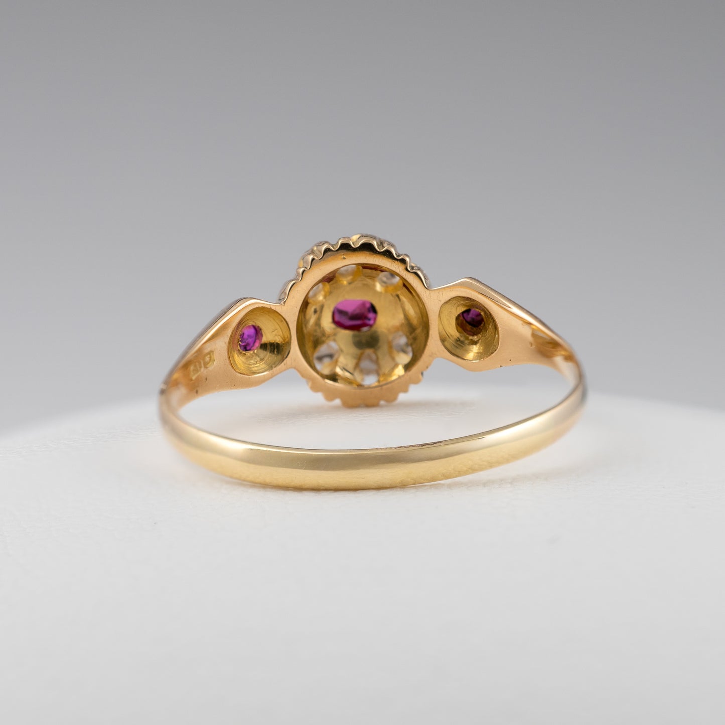 Antique 18ct Yellow Gold Ruby Diamond Ring Size M
