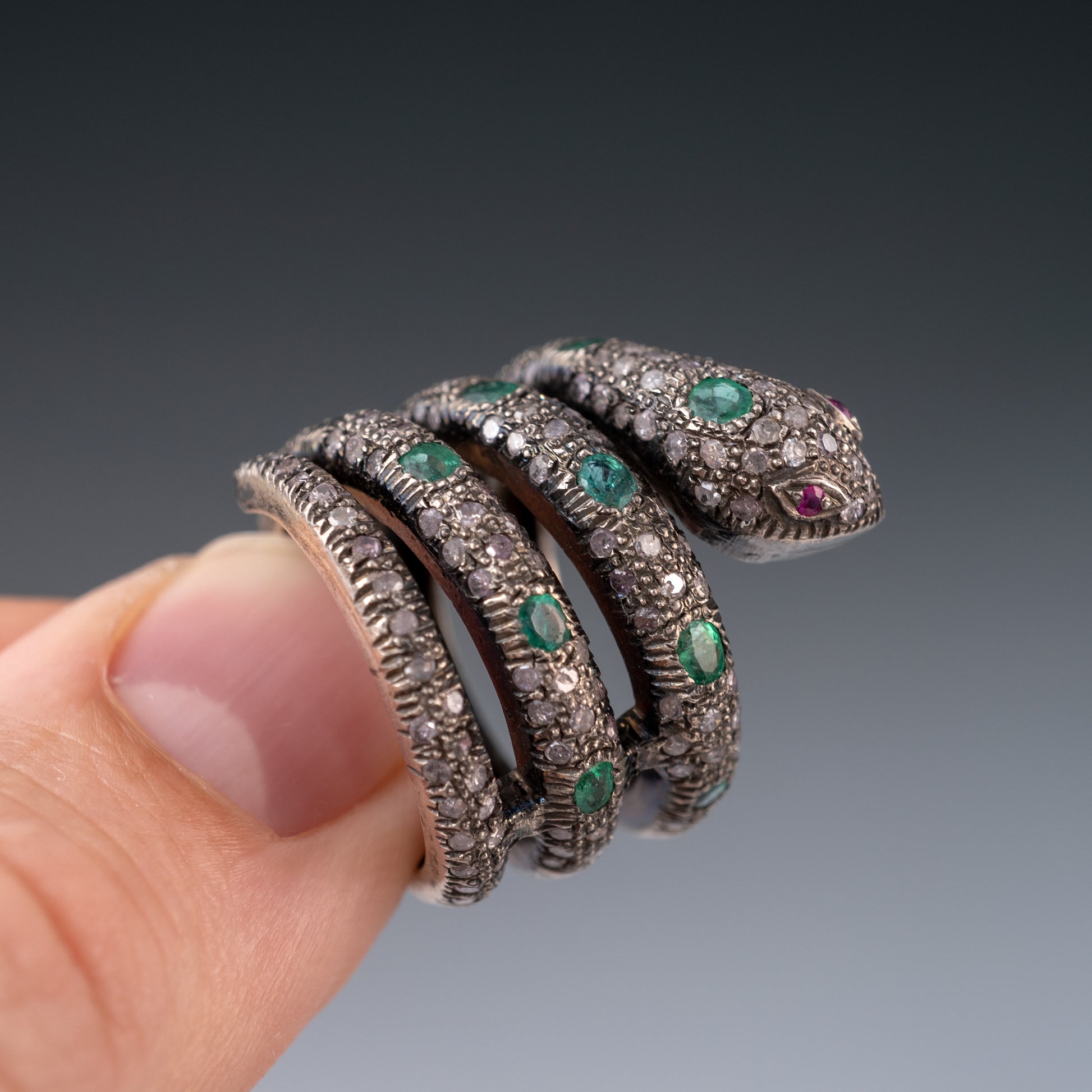 Antique Emerald Diamond Ruby Serpent Ring Circa 1930s - Hunters Fine Jewellery