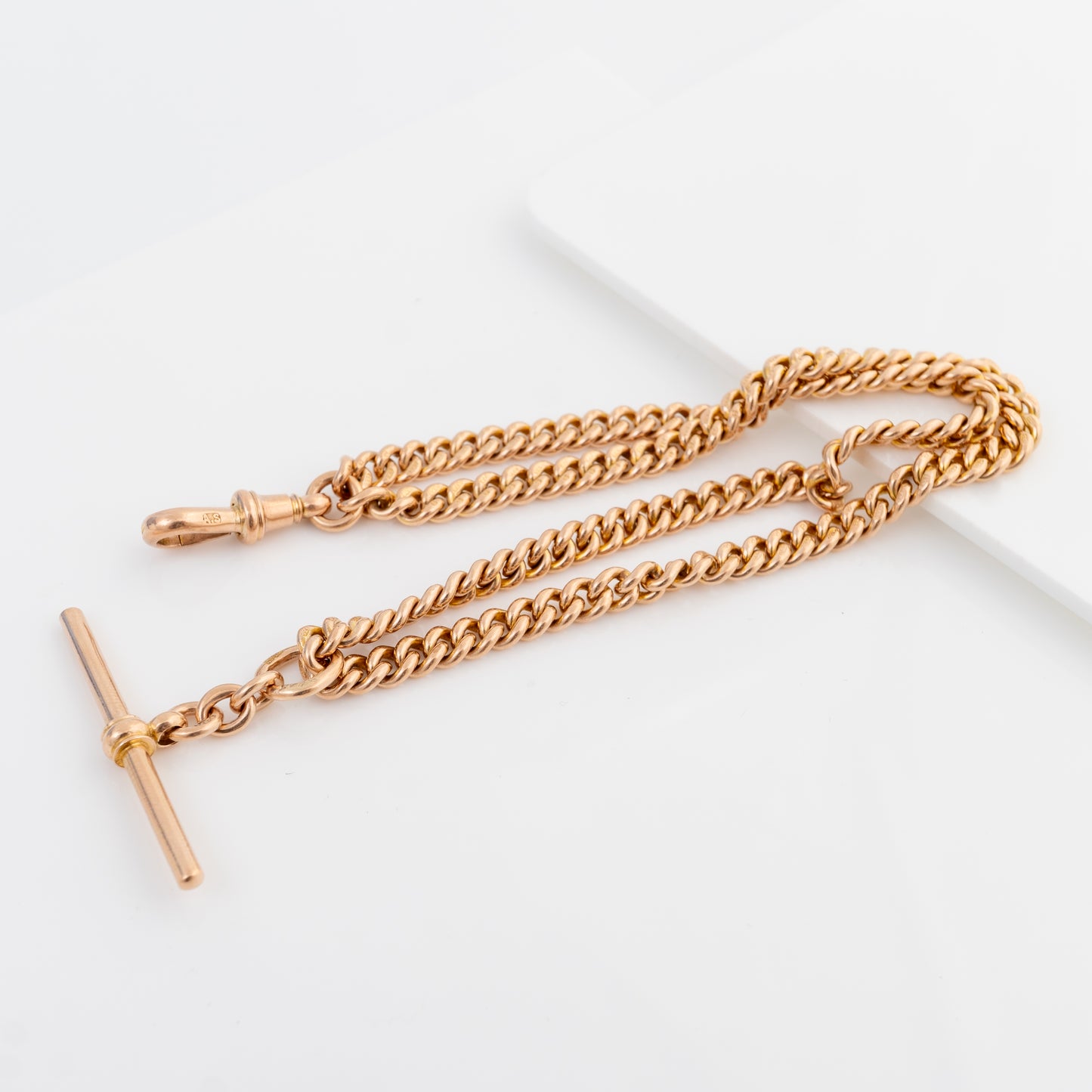 Antique Double Albert watch chain showing two graduated curb-link chains and T-bar