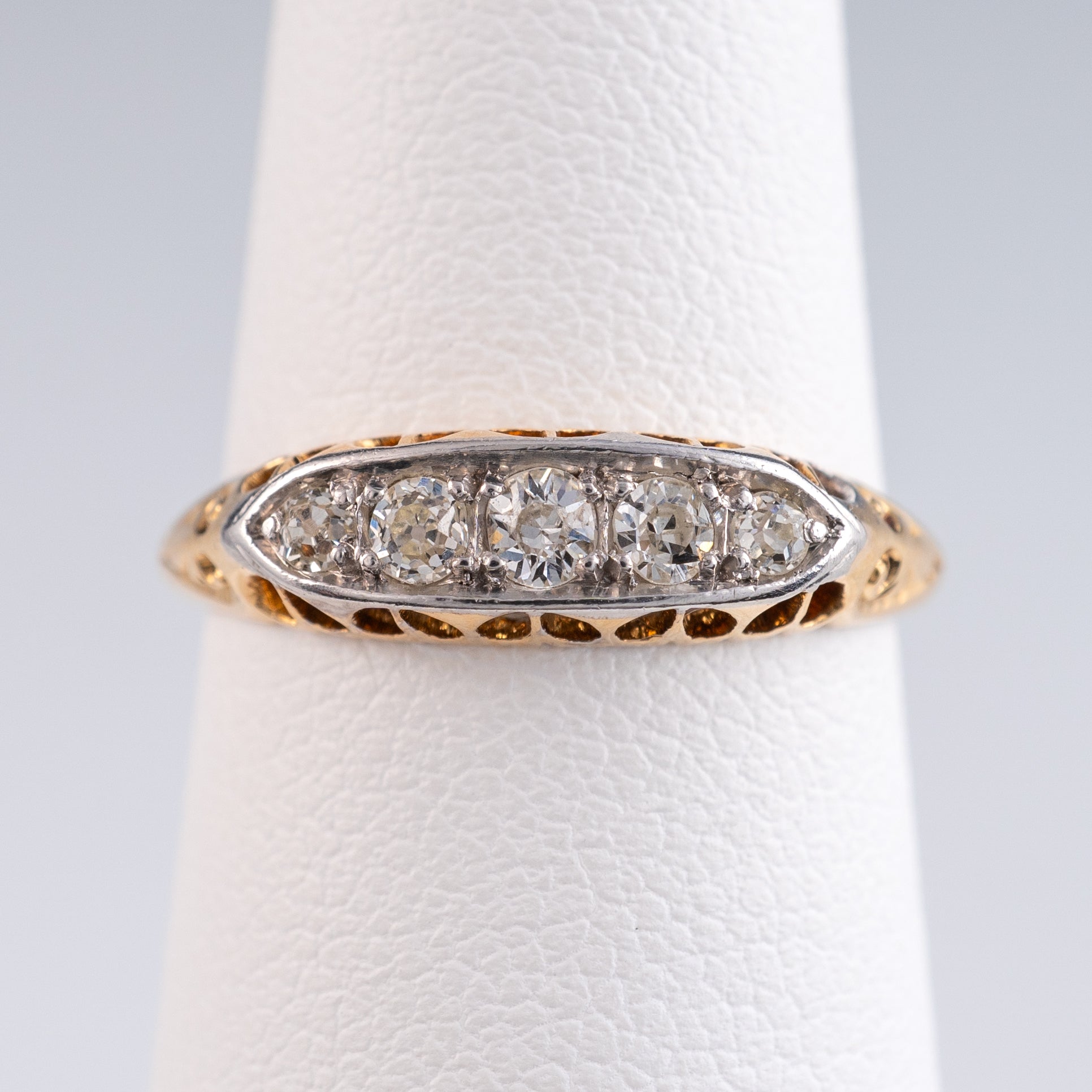 Antique Five Stone Old Cut Diamond Ring 18ct Gold - Hunters Fine Jewellery