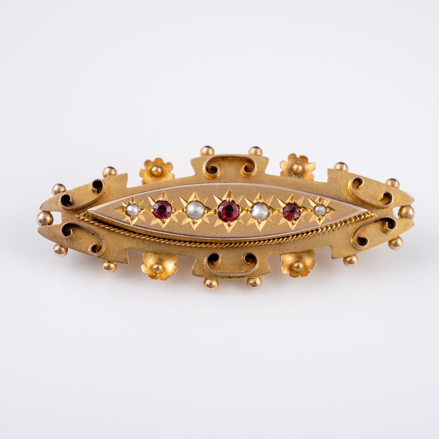 antique gold ruby pearl locket brooch