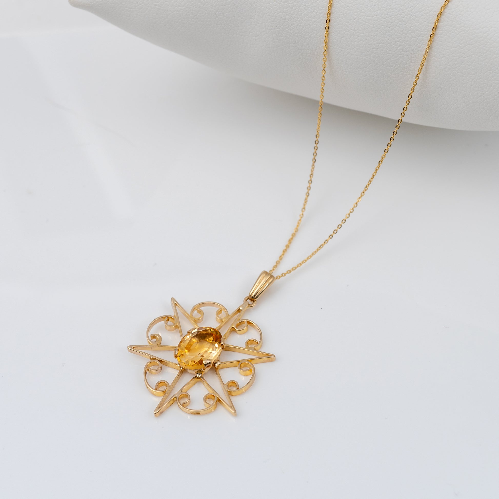 Citrine Necklace with Extendable Hammered Trace Chain