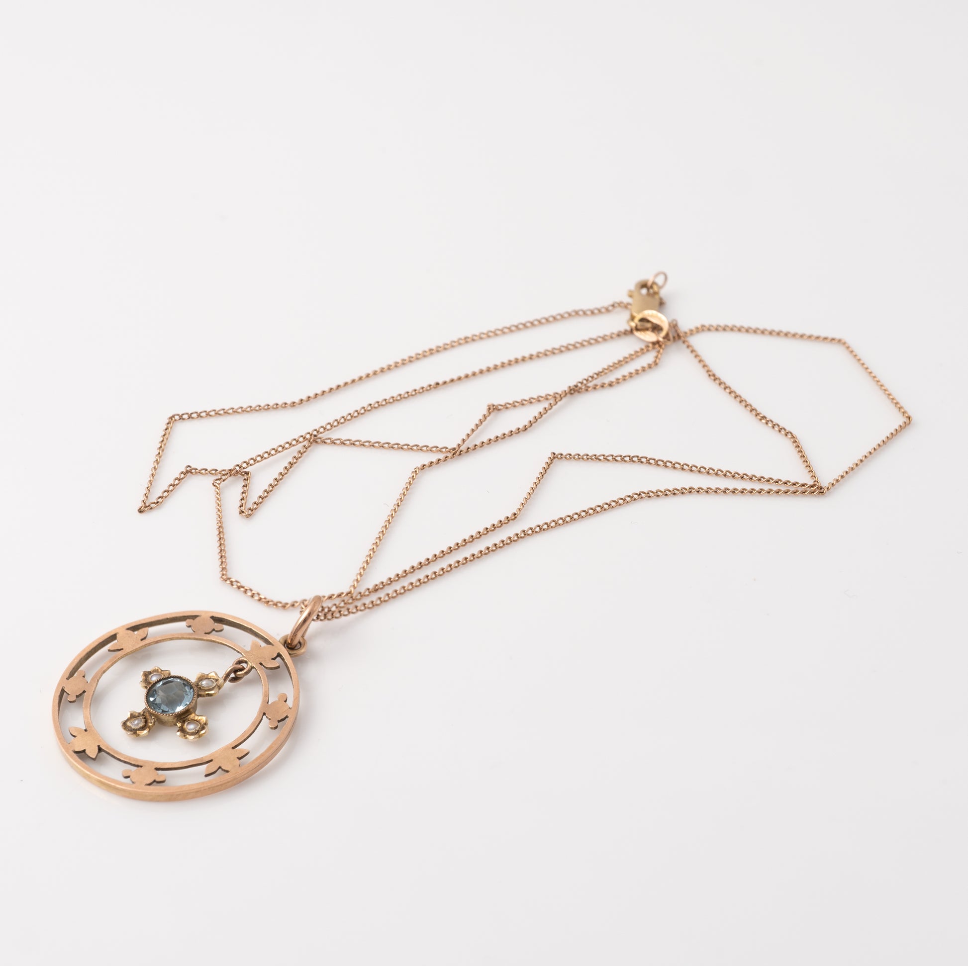 Antique aquamarine necklace with lavalier design and 9ct gold chain by Hunters Fine Jewellery