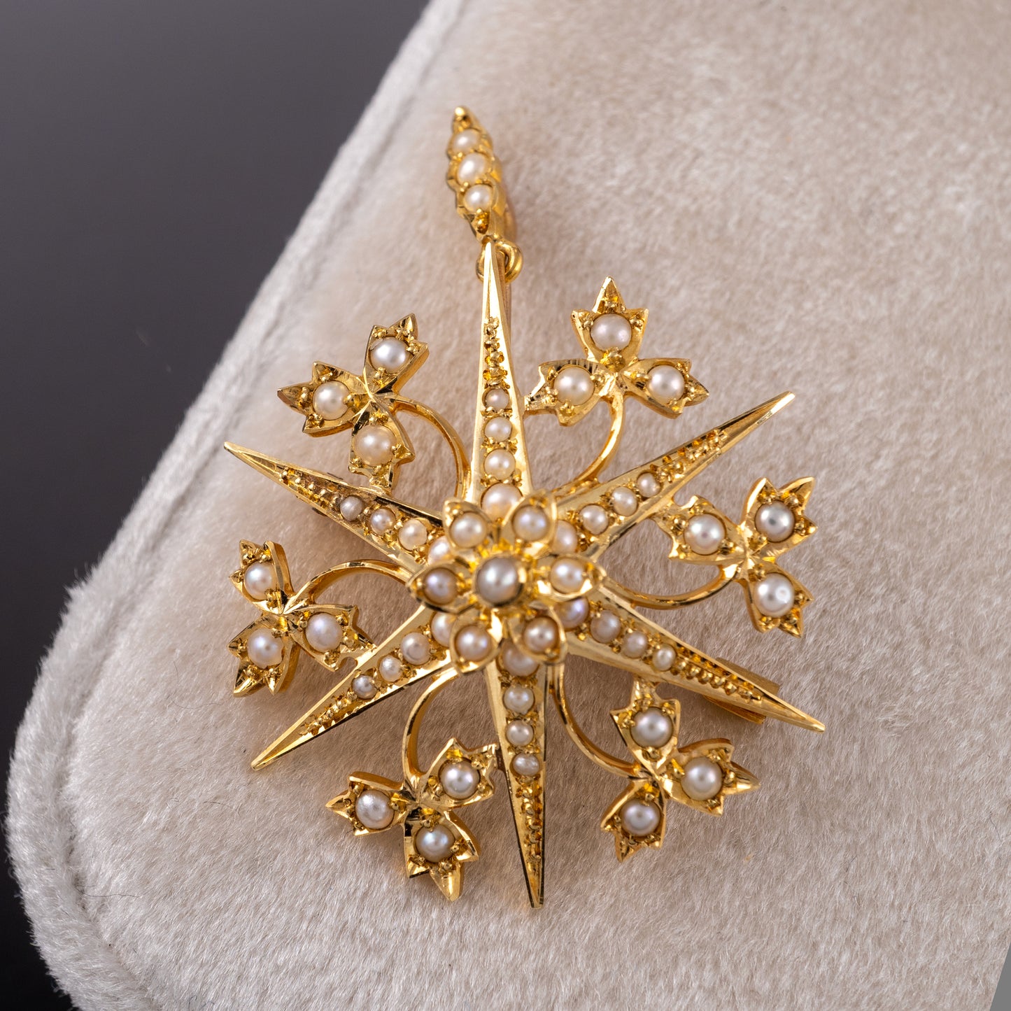 Antique 15ct Gold & Pearl Snowflake Pendant Brooch - Hunters Fine Jewellery